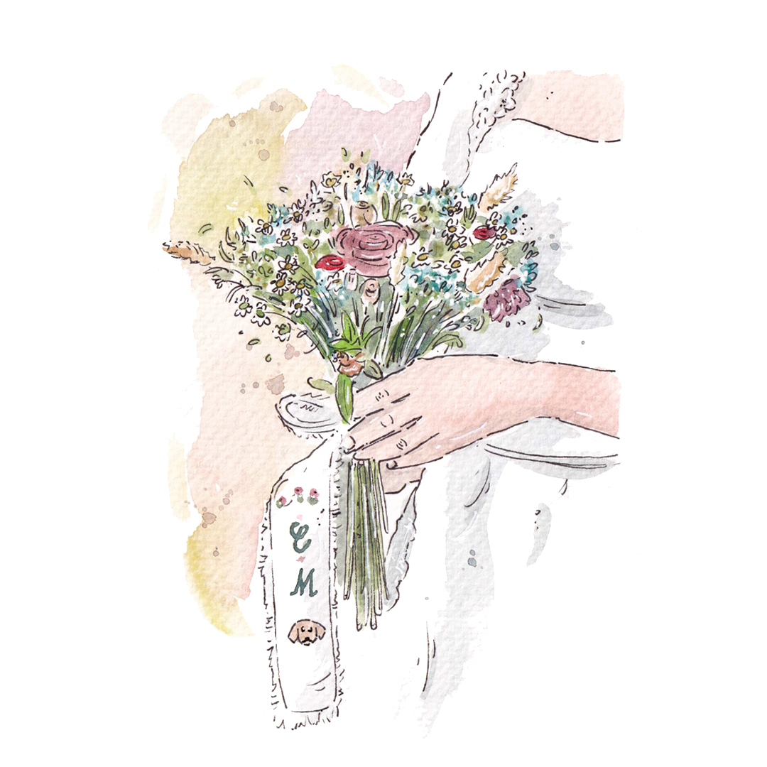 Ilustração de casamento — ramo de noiva